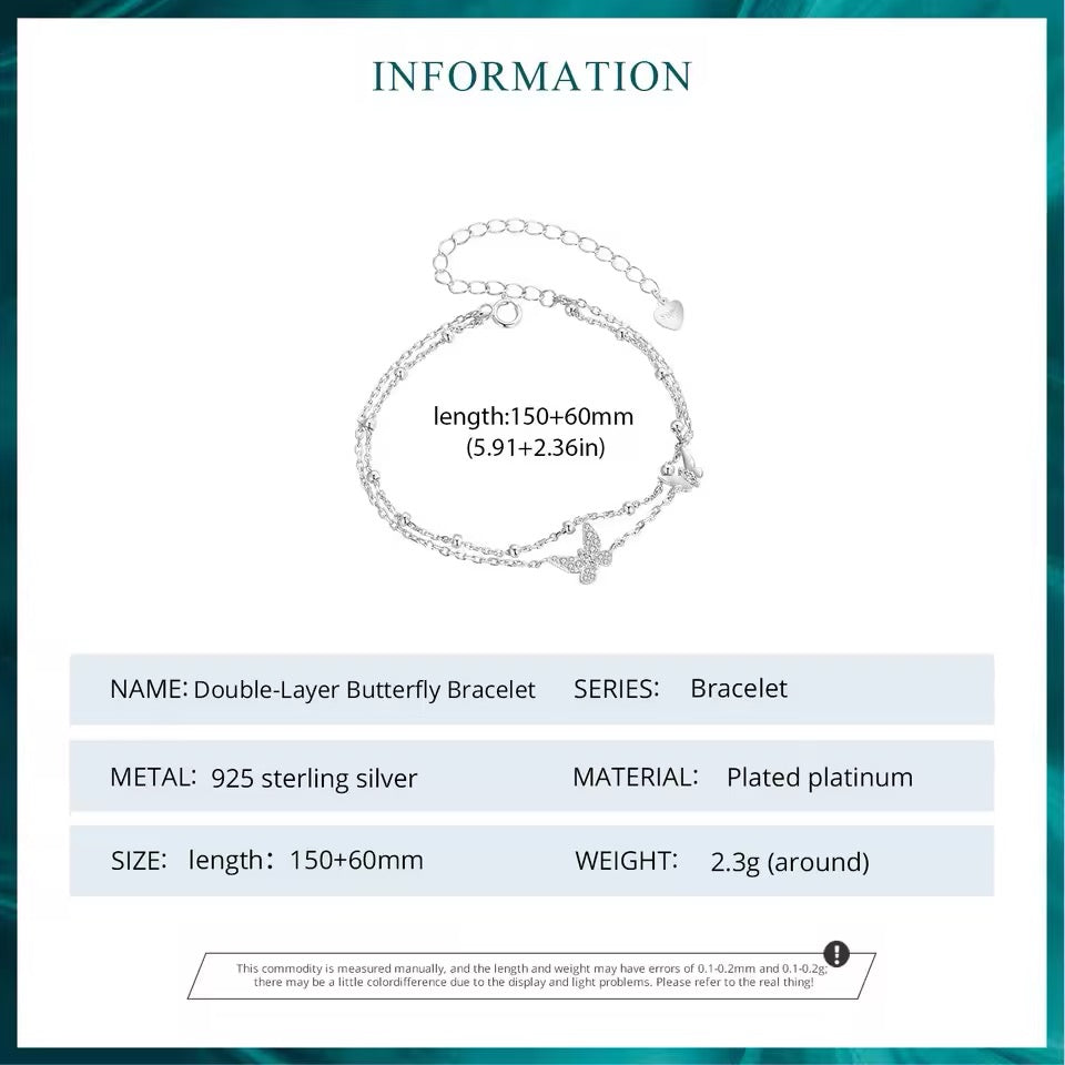 Butterflies double chain bracelet in sterling silver