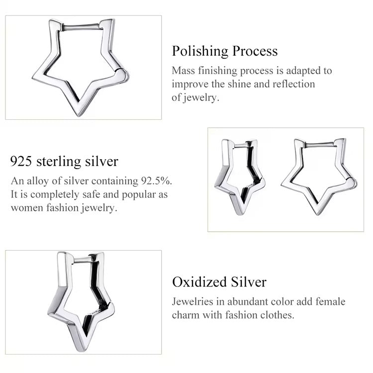 Star shape hoop earrings in sterling silver