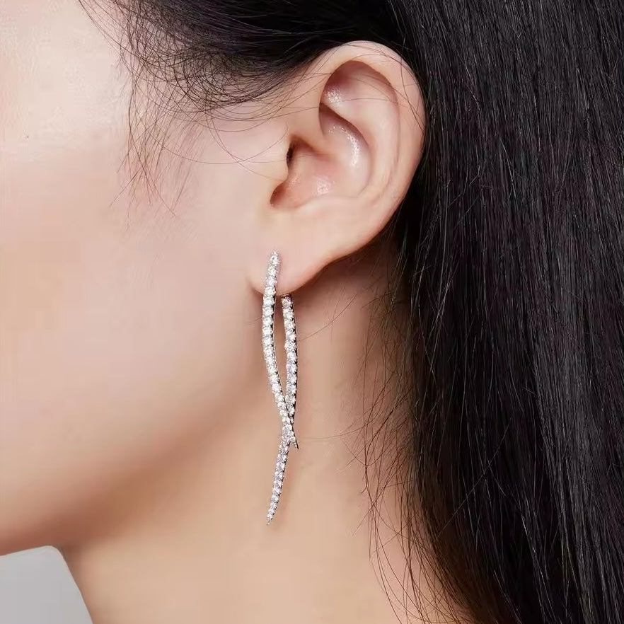 cubic zirconia ear jacket long drop bridal earrings