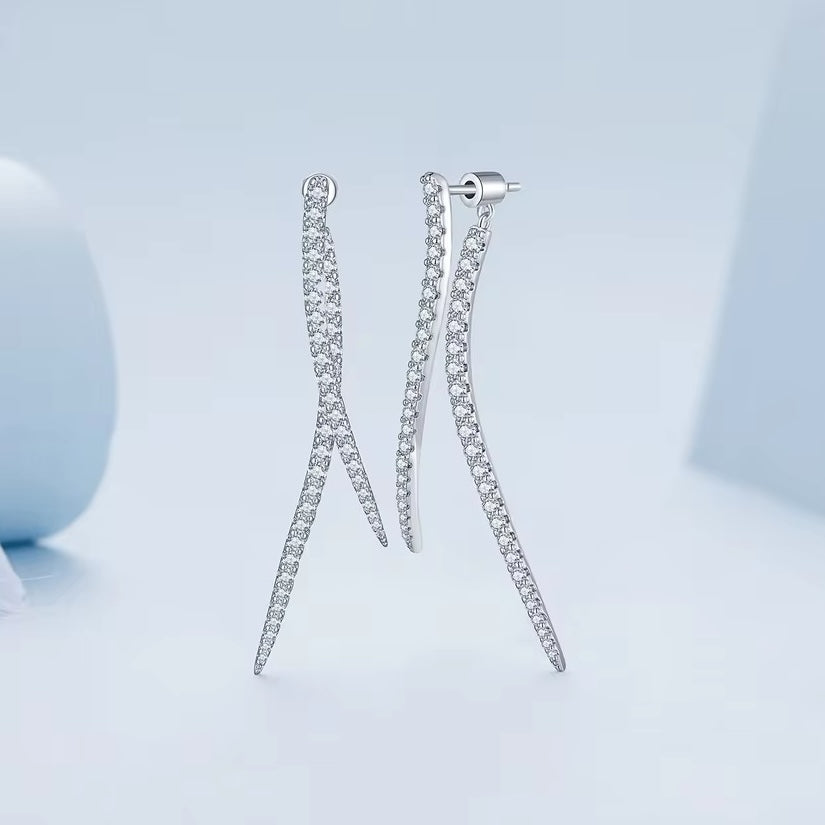 cubic zirconia ear jacket long drop earrings