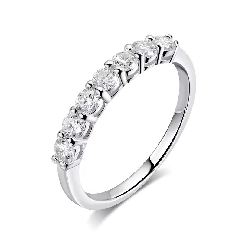 Moissanite sterling silver wedding band