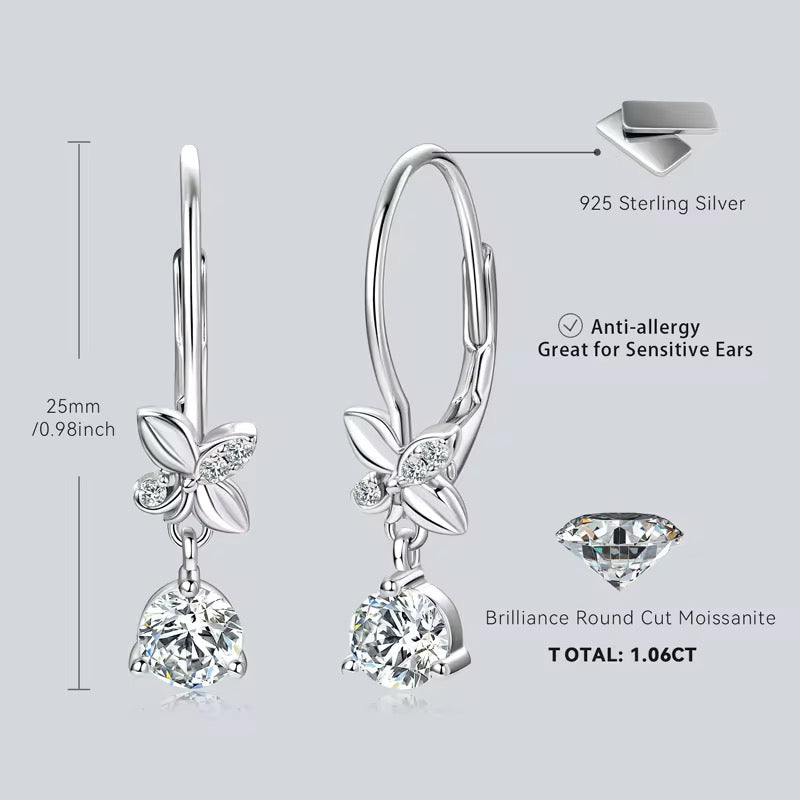 Moissanite butterfly dangle drop earrings