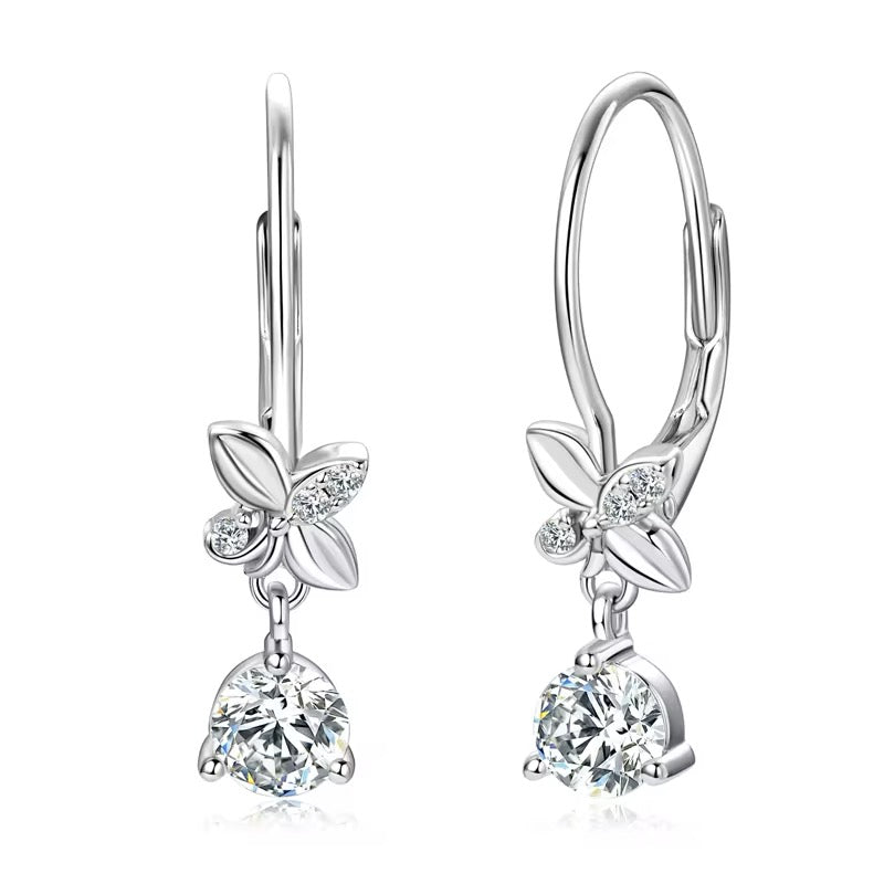 Moissanite butterfly dangle drop earrings