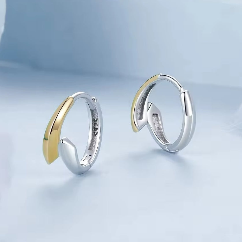 two tone sterling silver hoop earrings