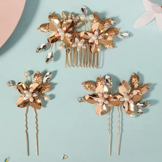 golden flower bridal hair comb