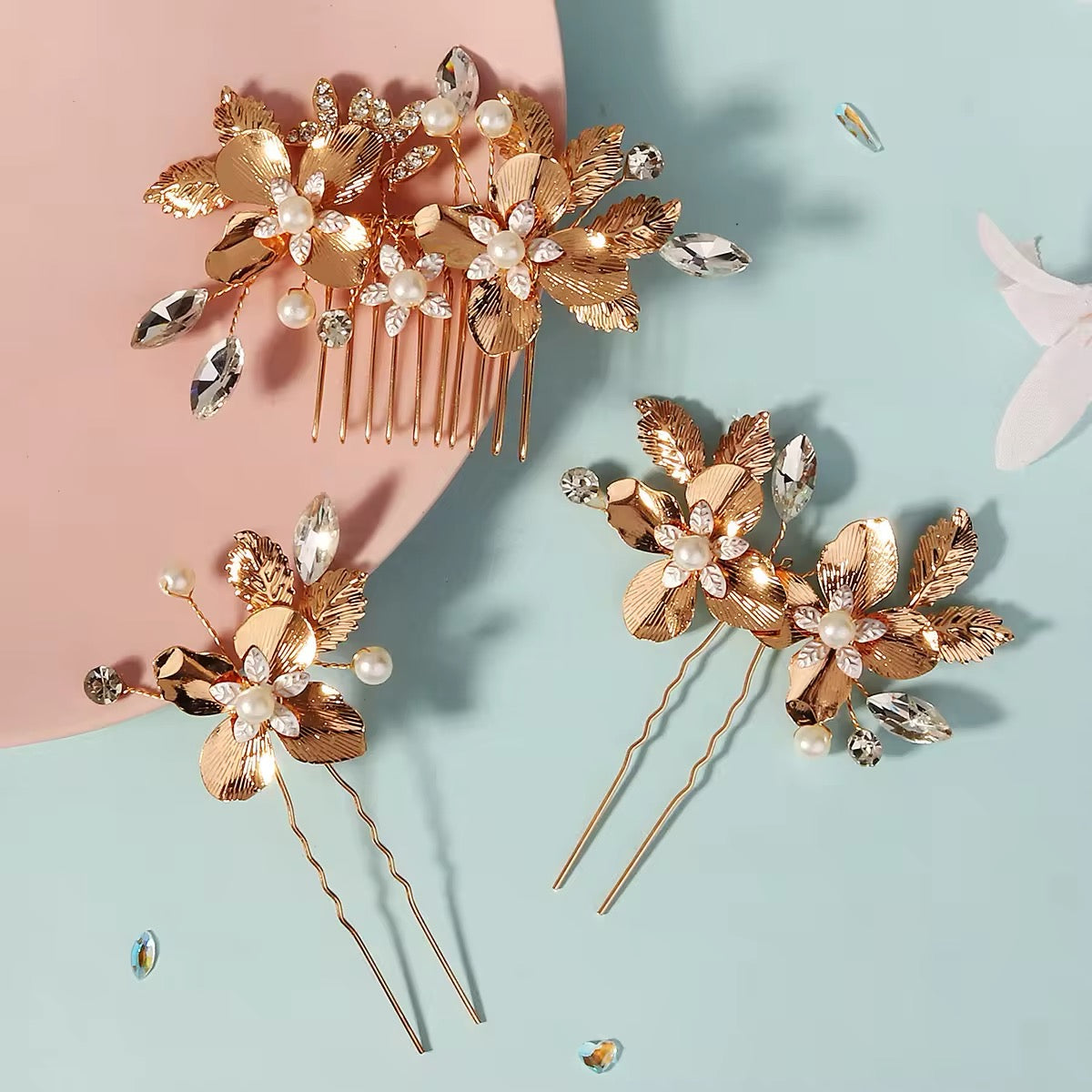 golden flower bridal hair comb