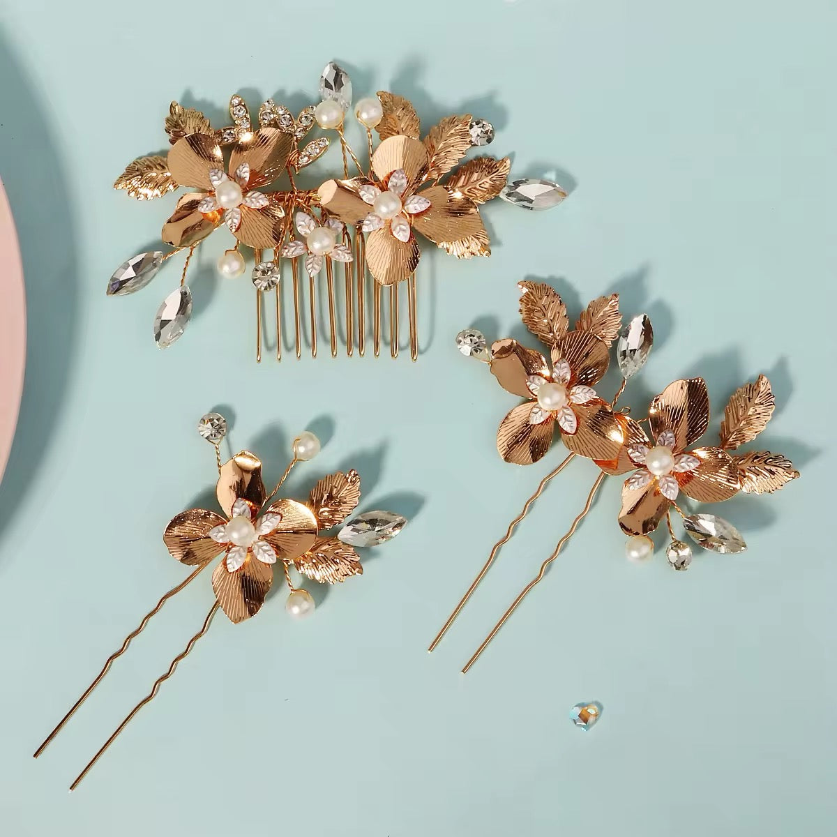 golden flower bridal hair comb