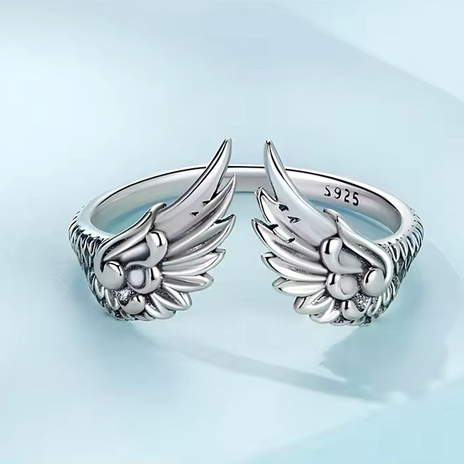 angel wing adjustable open band ring