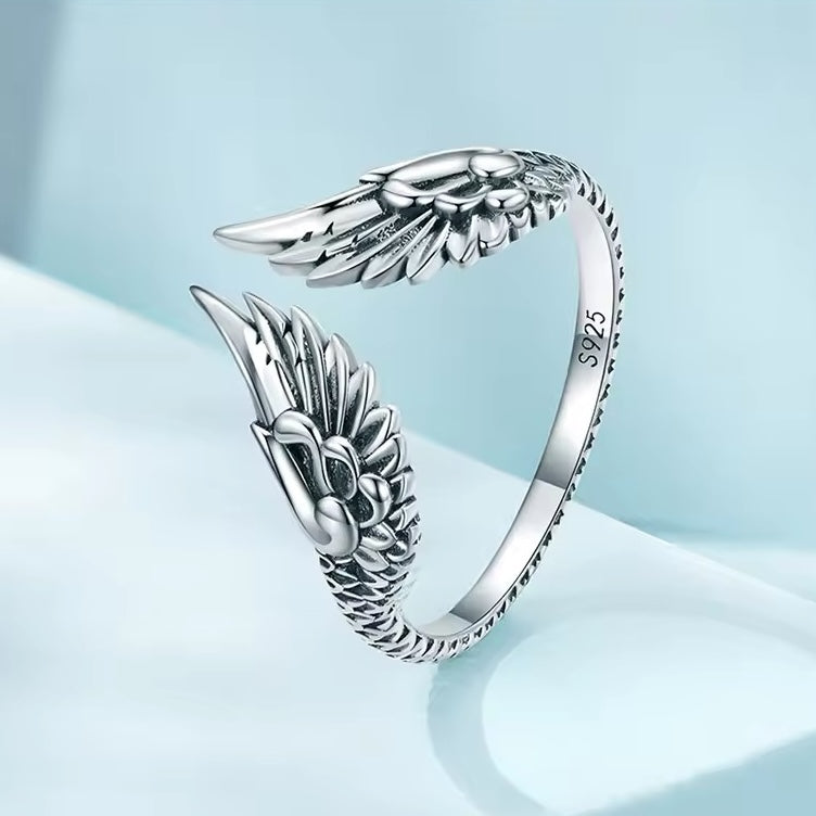 angel wing adjustable open band ring