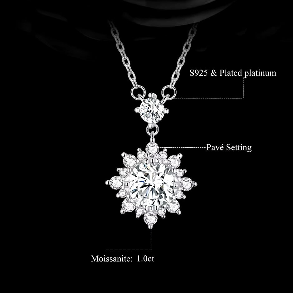 1CT Moissanite drop radiant halo pendant necklace in sterling silver