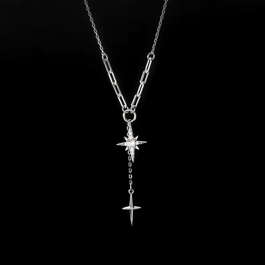 Sterling silver double stars pendant necklace