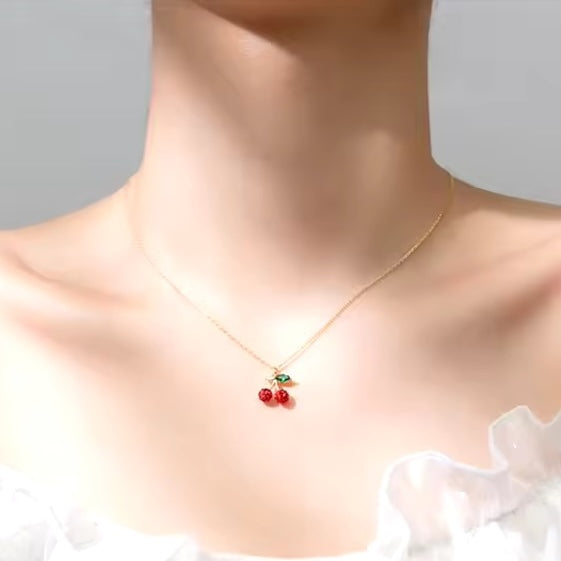 Cherry fruit pendant necklace