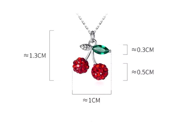 Sparkling cherry fruit pendant necklace in sterling silver