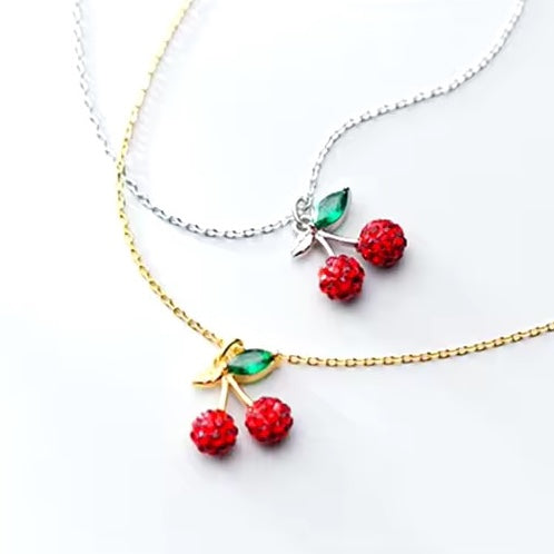 Cherry fruit pendant necklace