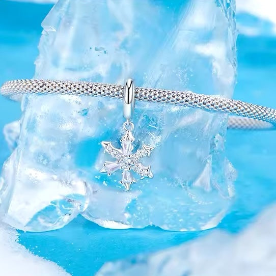 Snowflake pendant charm for bracelet in sterling silver