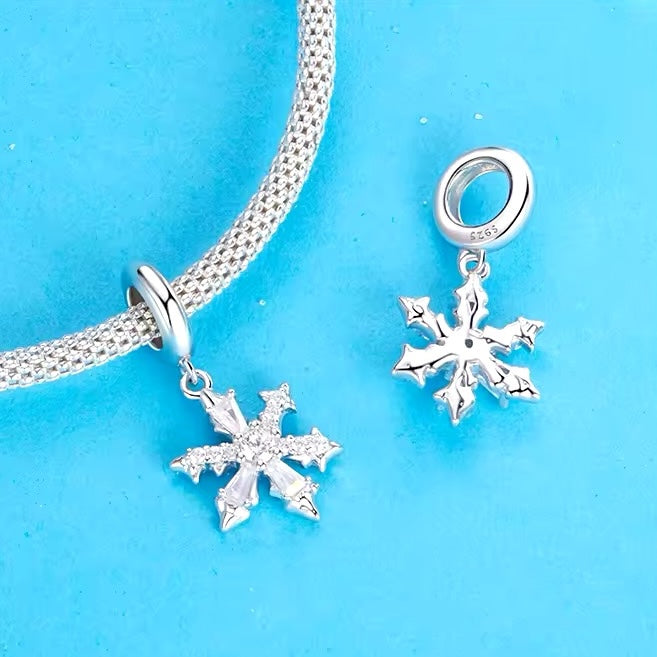 Snowflake pendant charm for bracelet in sterling silver