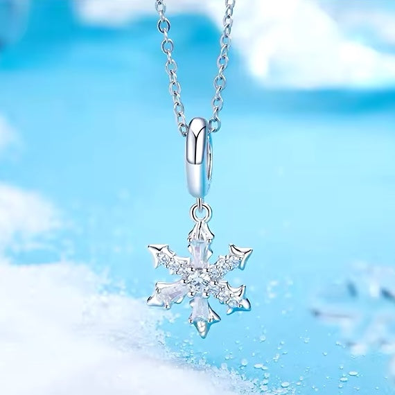 Snowflake pendant charm for bracelet in sterling silver