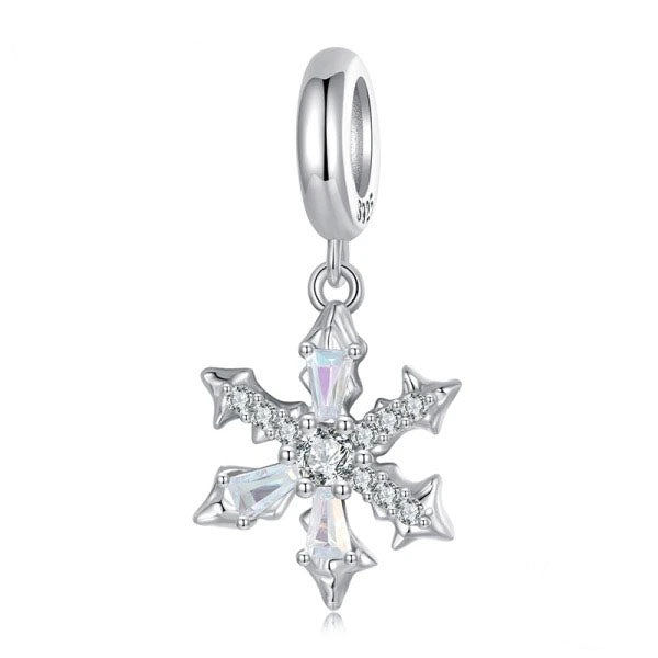 Snowflake pendant charm for bracelet in sterling silver