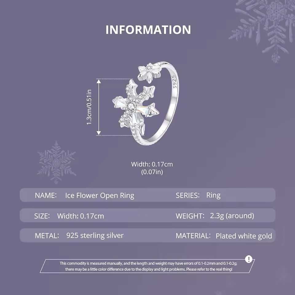 Ice crystal snowflake holidays adjustable ring