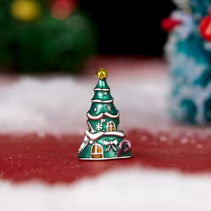 Christmas tree silver bead charm