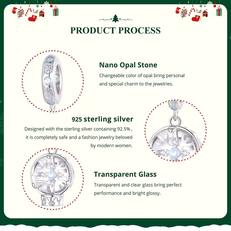 Chistmas snow globe silver pendant charm