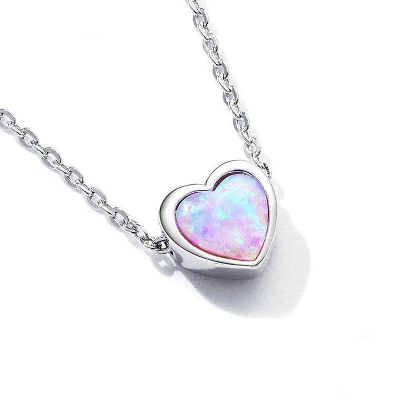 Purple opal heart pendant necklace