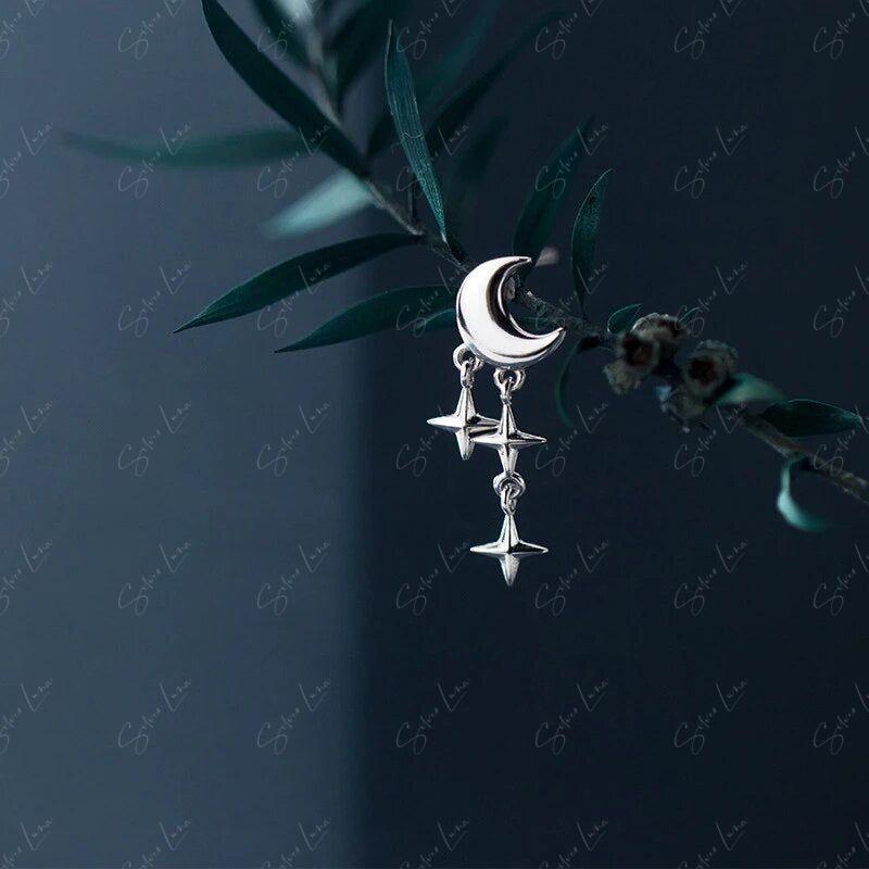 moon and star drop earrings