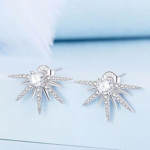 Starburst cubic zirconia sterling silver stud earrings