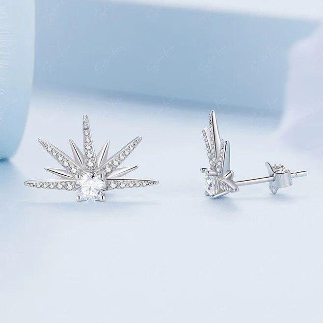 Starburst cubic zirconia sterling silver stud earrings