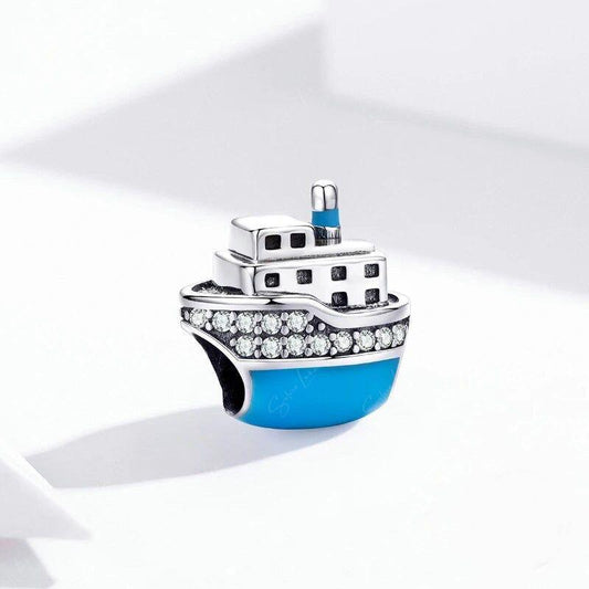 Blue cruise ship sterling silver bead charm