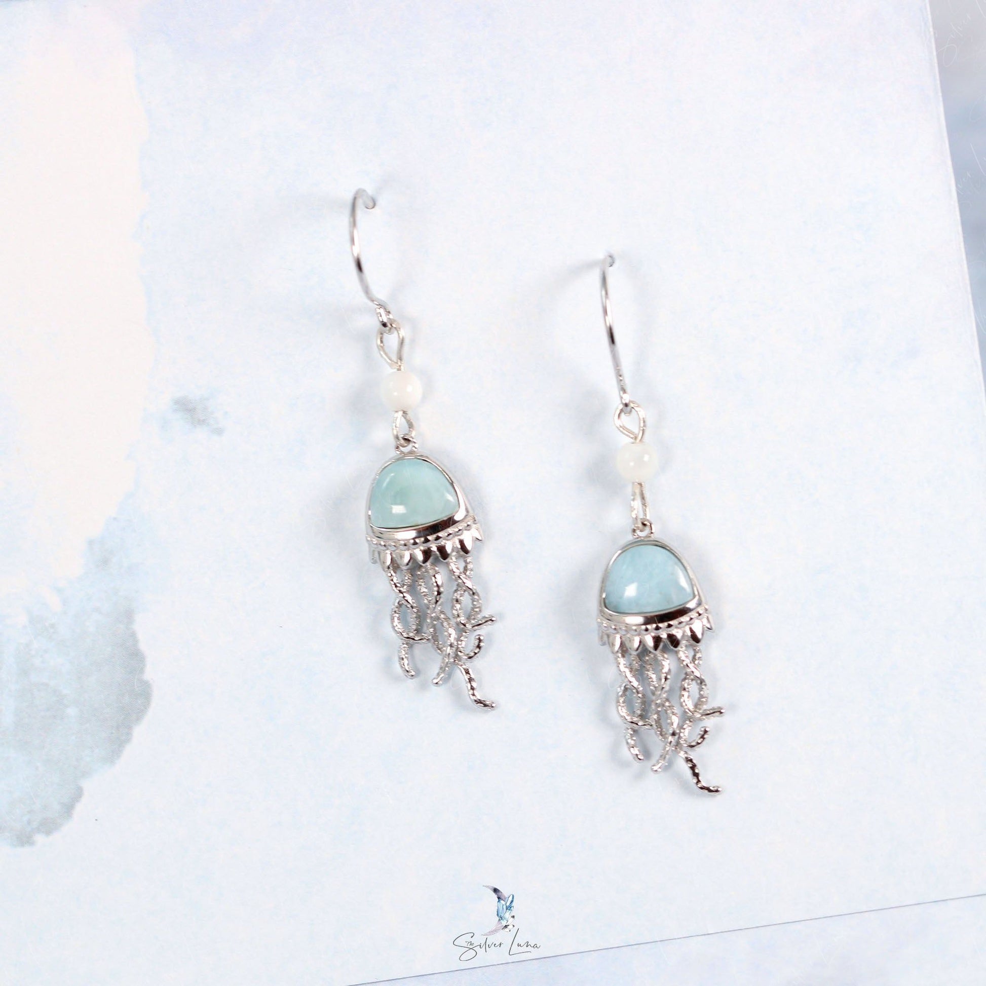 jellyfish Larimar sterling silver earrings