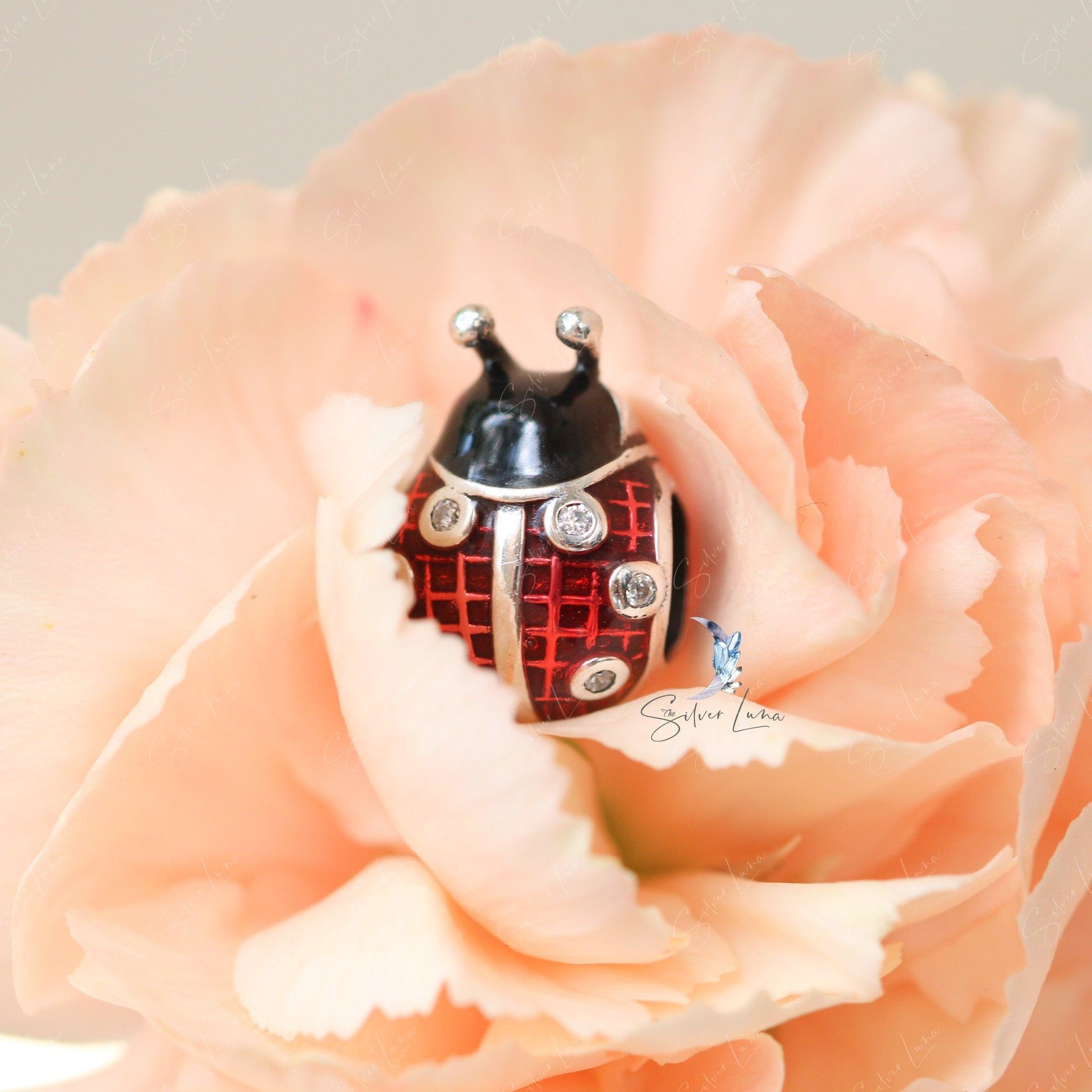 red ladybug bead charm for bracelet