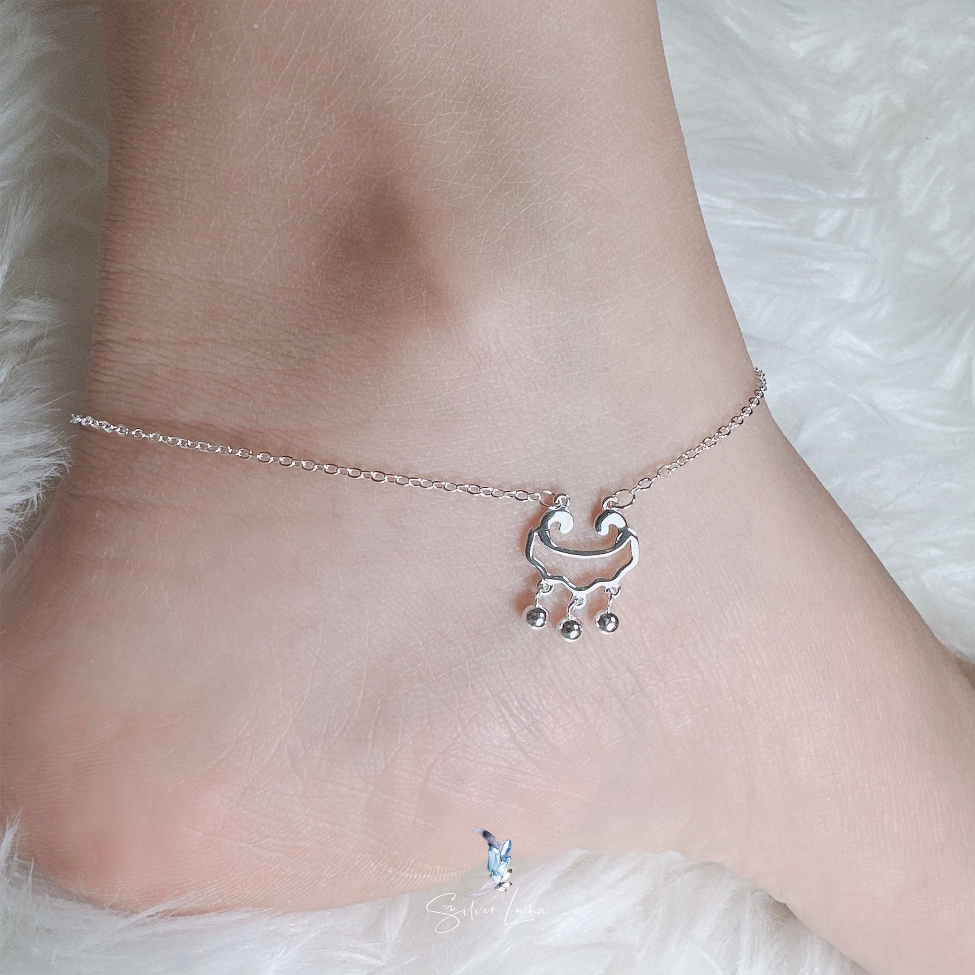 longevity lock charm silver anklet