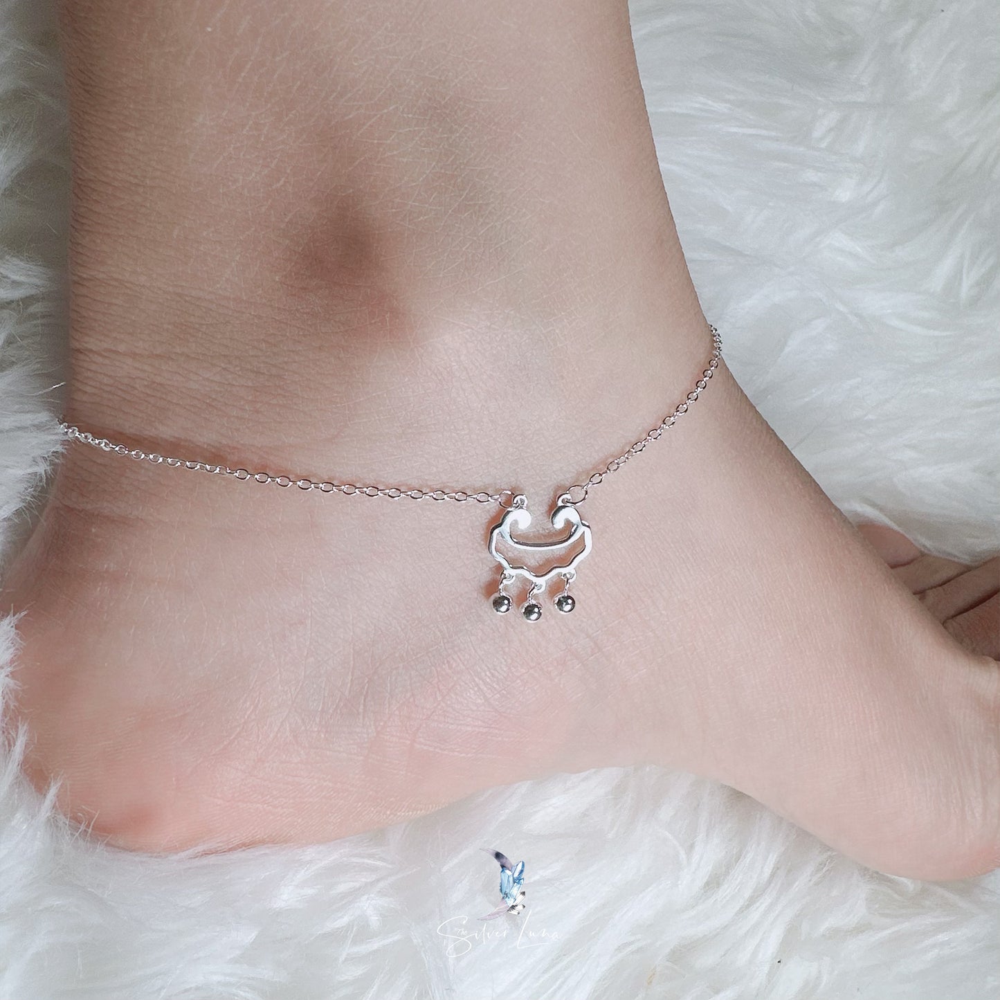 longevity lock charm silver ankle bracelet