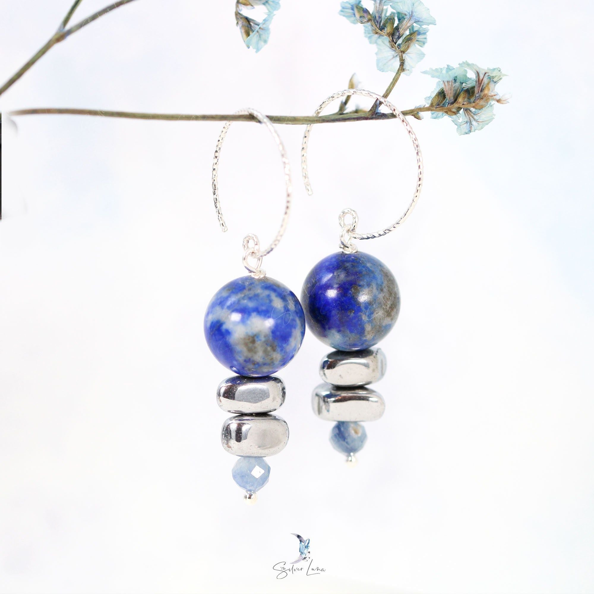 Sterling Silver & Lapis With Pearl newest Drop Earrings