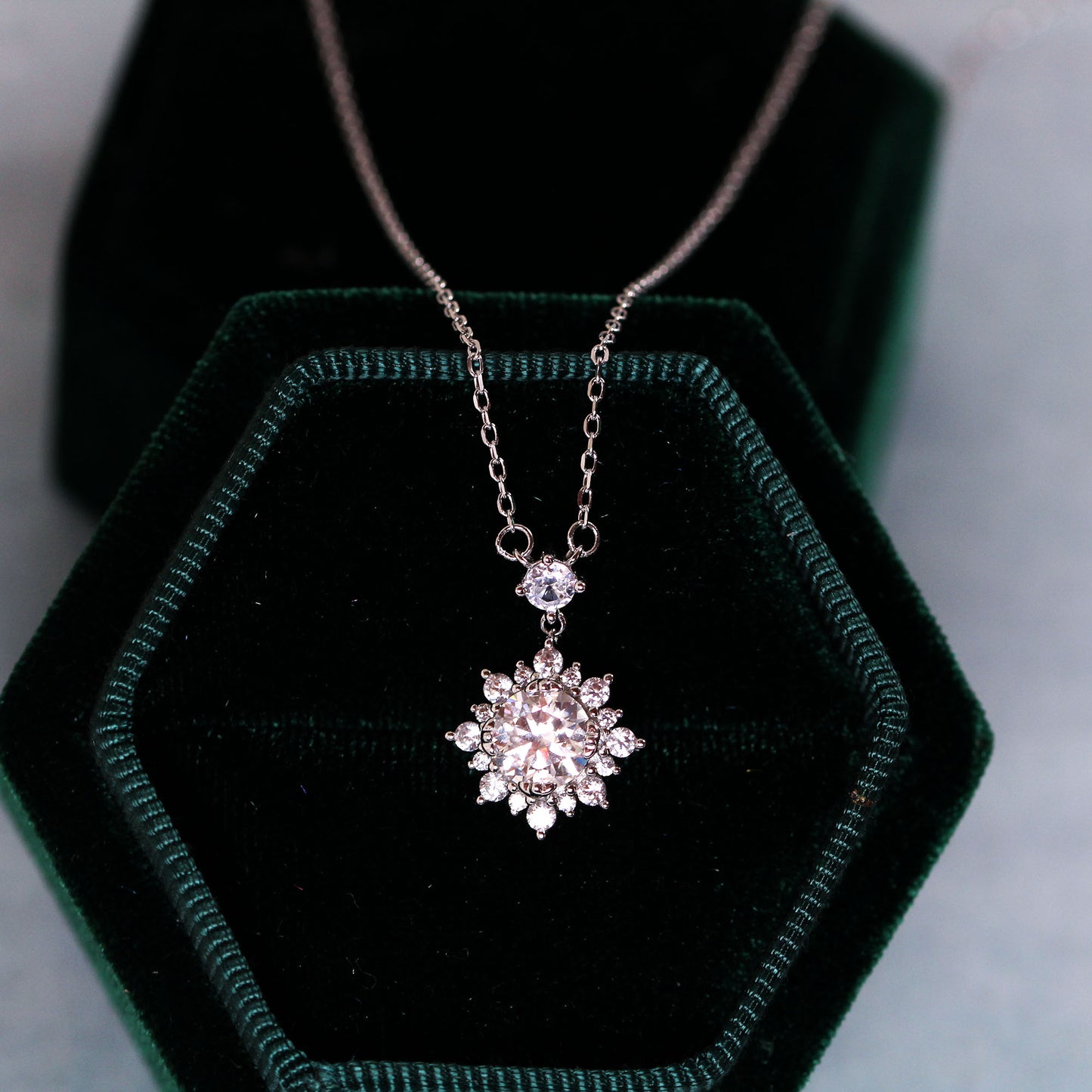 Moissanite halo pendant necklace sterling silver