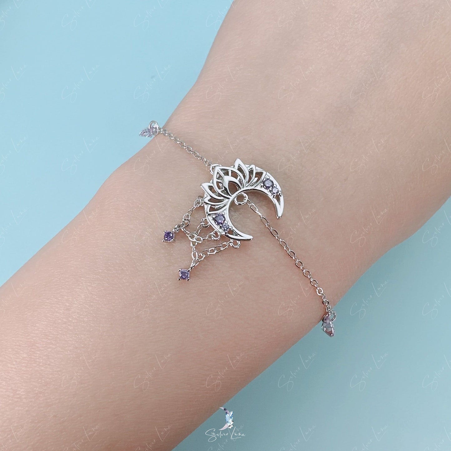 lotus moon link chain bracelet