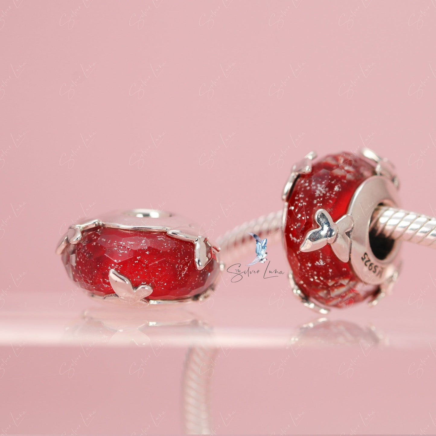 red sparkle murano bead charm