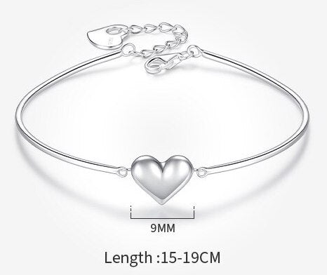 Solid silver Valentine heart half bangle bracelet