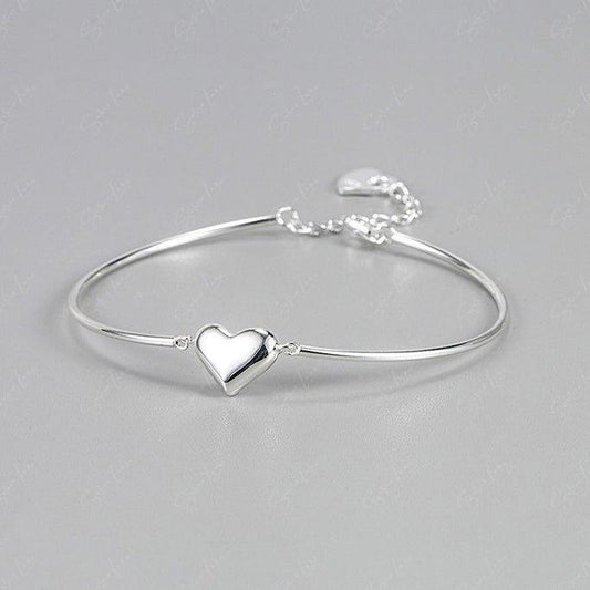 Solid silver Valentine heart half bangle bracelet