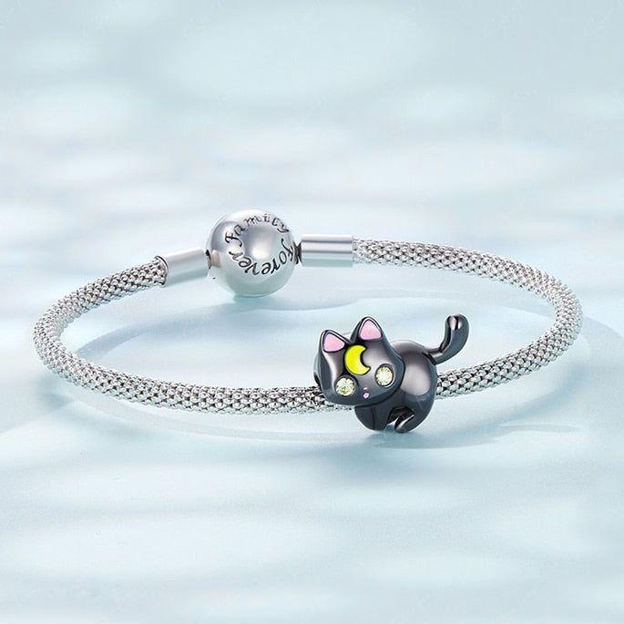 Lunar black cat charm for bracelet