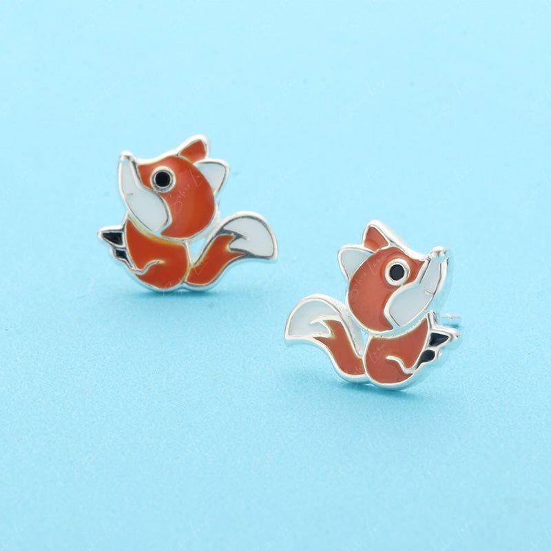 Cute fox sterling silver stud earrings