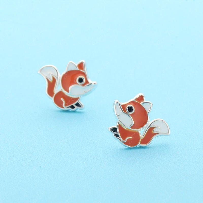 Cute fox sterling silver stud earrings