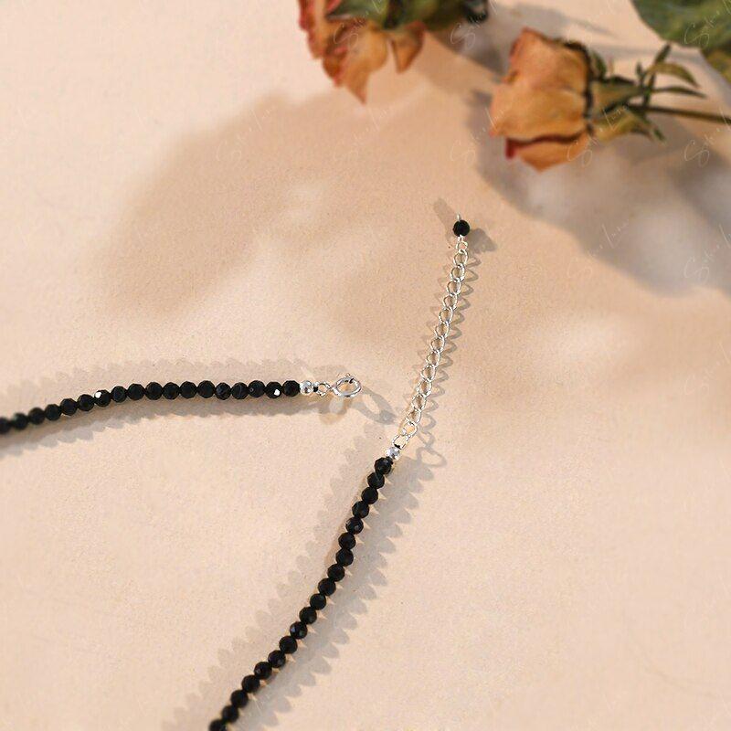 Black cat crystal bead choker necklace