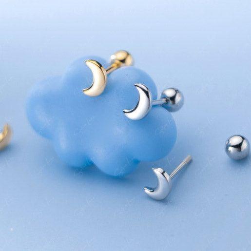 Dainty Crescent Moon Screw Cartilage Stud Earrings