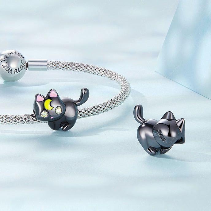 lunar cat silver bead charm