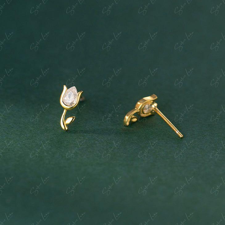 Tulip flower sterling silver stud earrings