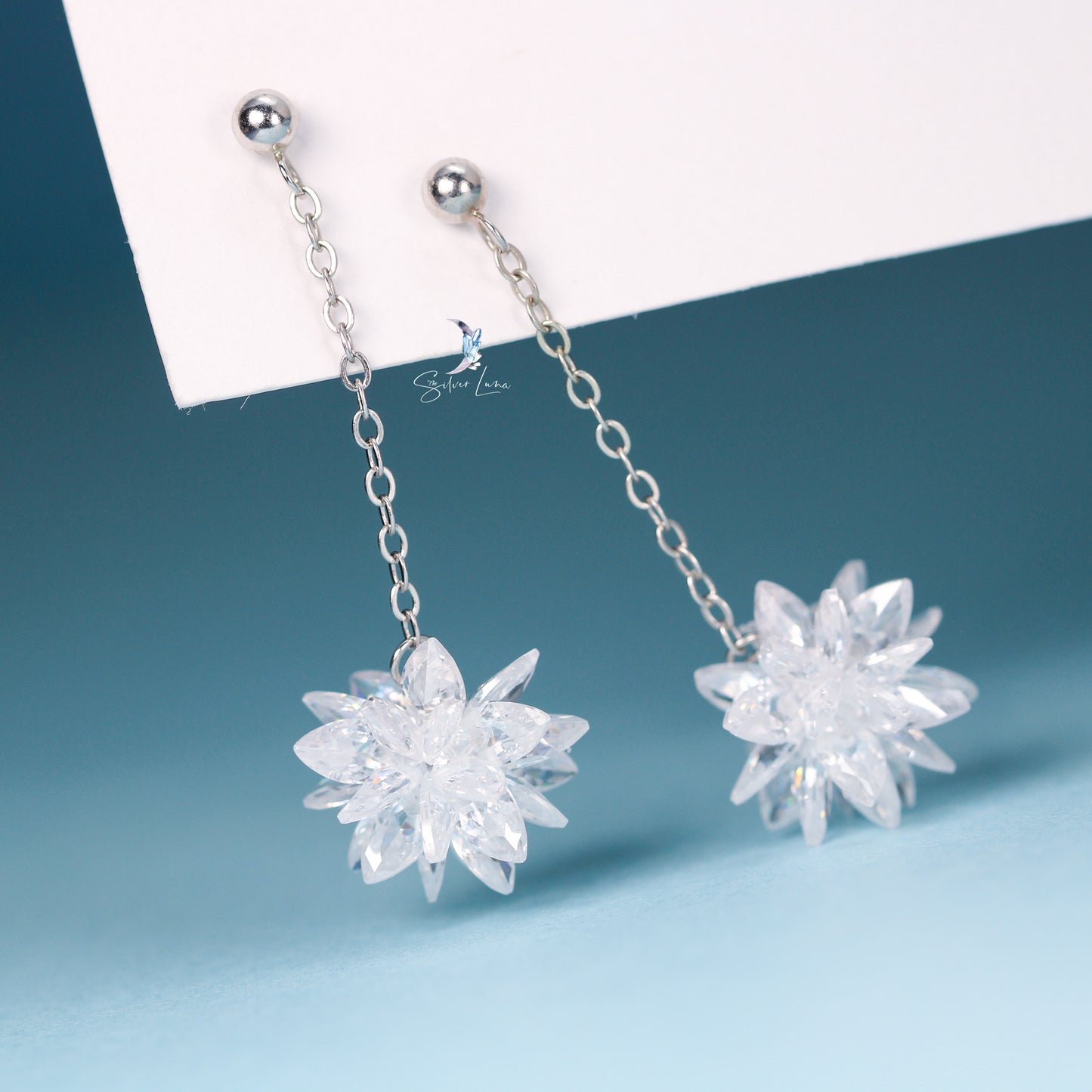 crystal flower dangle drop earrings