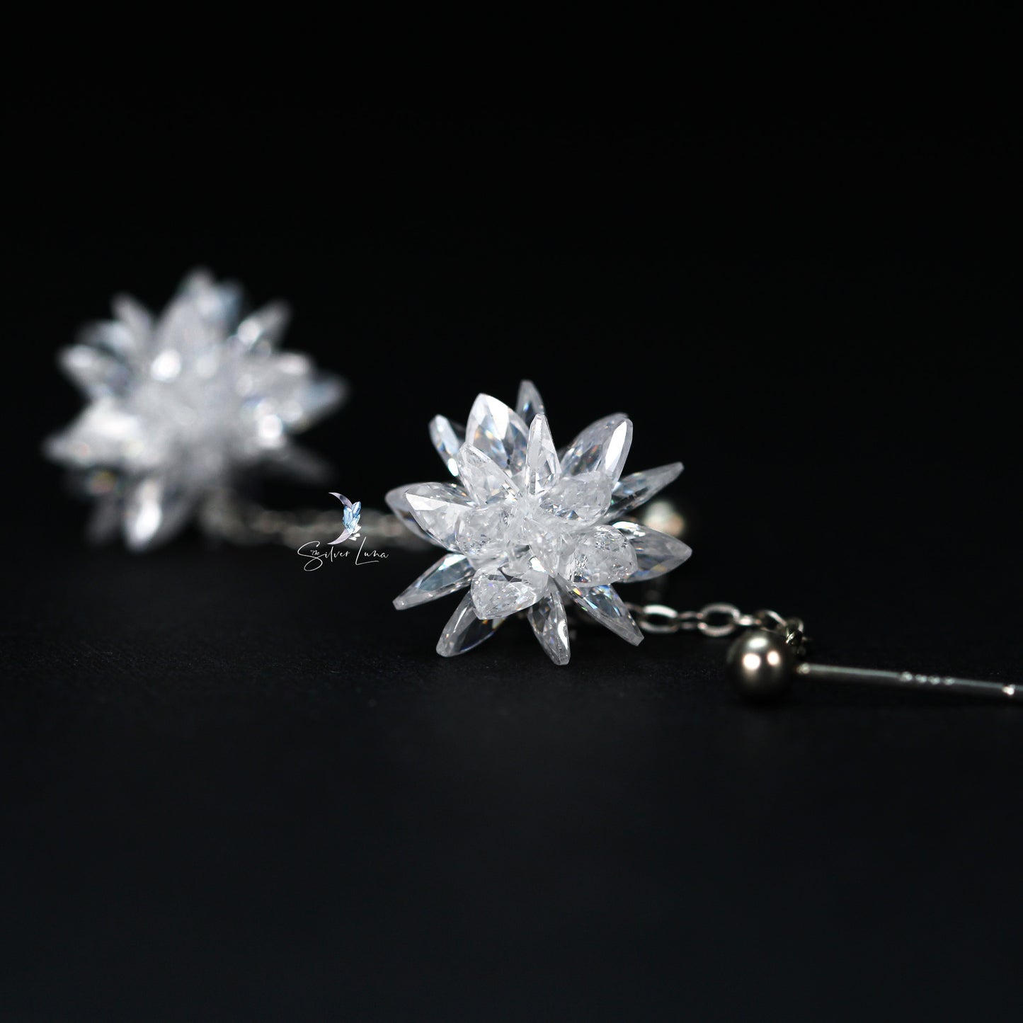 crystal flower dangle drop earrings