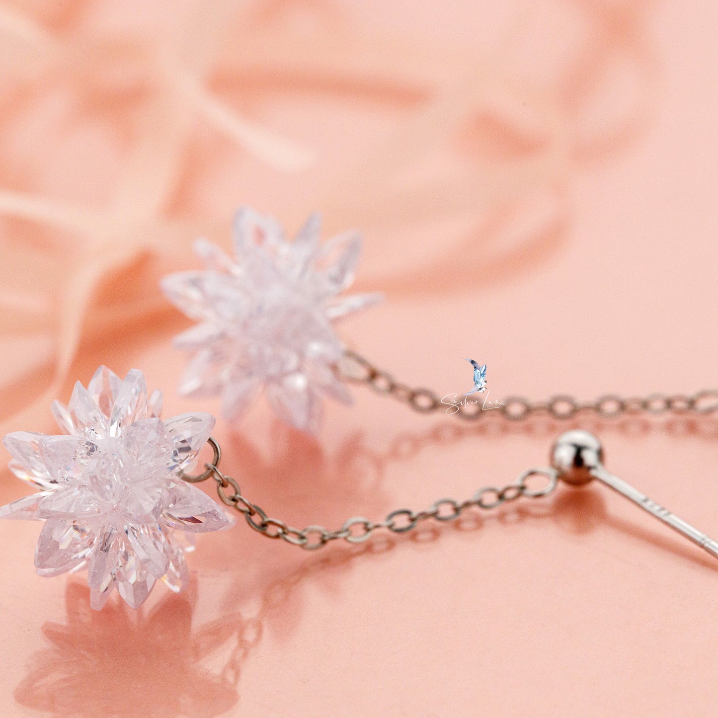 crystal flower dangle drop earrings